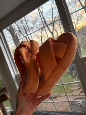 American Eagle Outfitters Orange Quilted Cross-Strap Slides